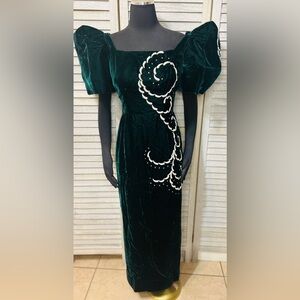 LAST CHANCE🛑 Vintage VELVET Puff Sleeve Long Maxi Prom Evening Formal Dress 80s